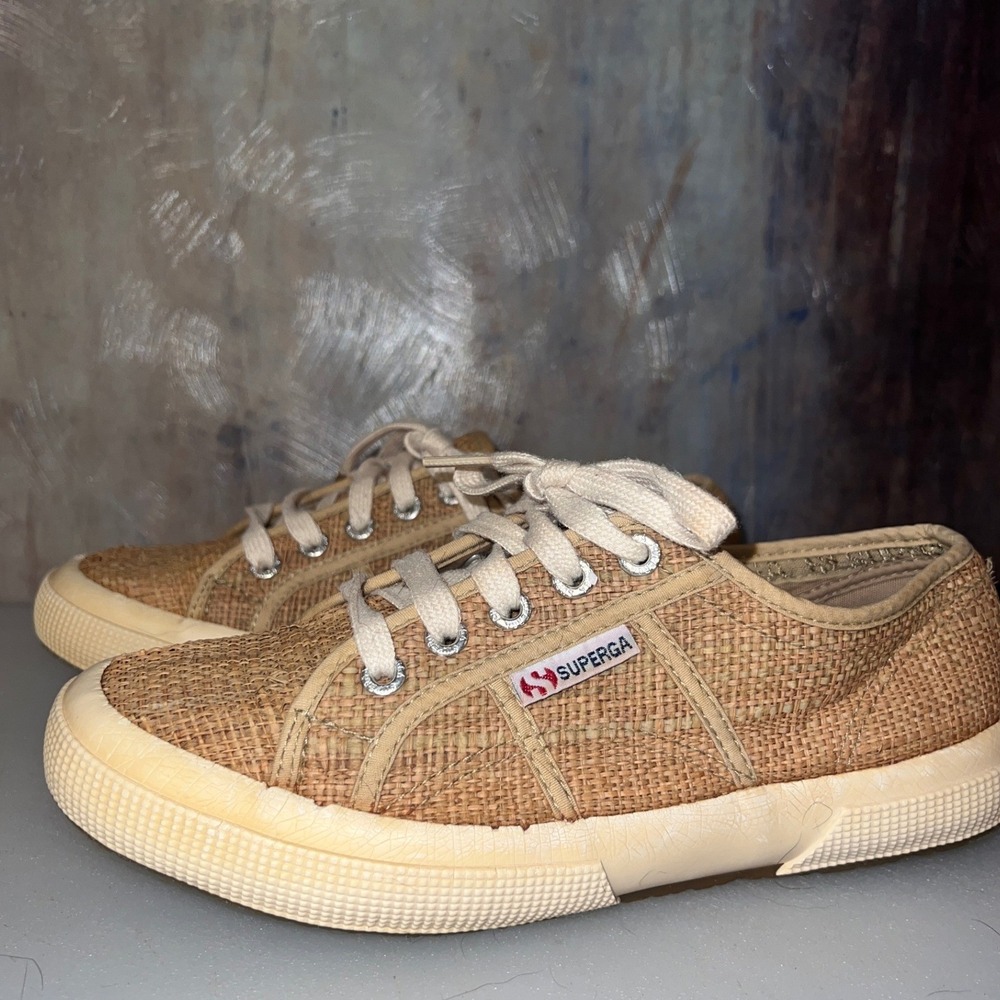 Superga 2750 Sneaker Womens 6.5 Tan Good Woven Raffia Low Top S005VX0